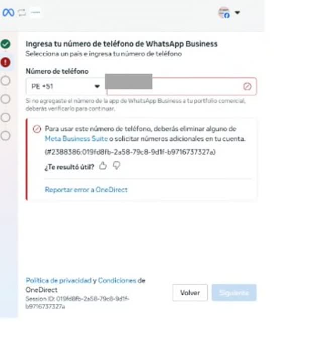 Error al conectar un número nuevo a WhatsApp Business por tener la cuenta sin verificar