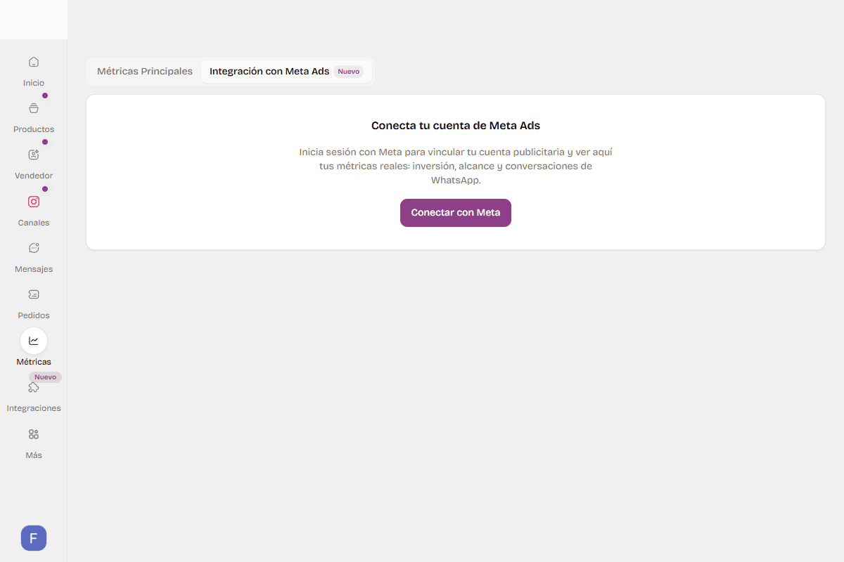 Connect your Meta Ads account in yavendió! to measure which ads drive the most WhatsApp sales