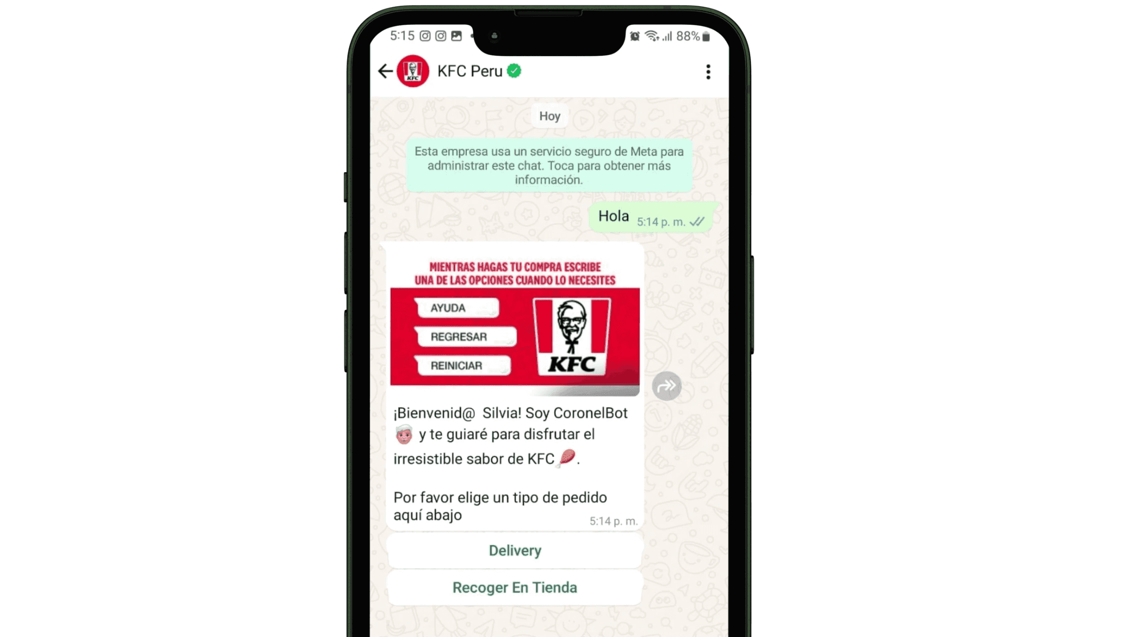 Mensaje de bienvenida creativo de restaurante en WhatsApp