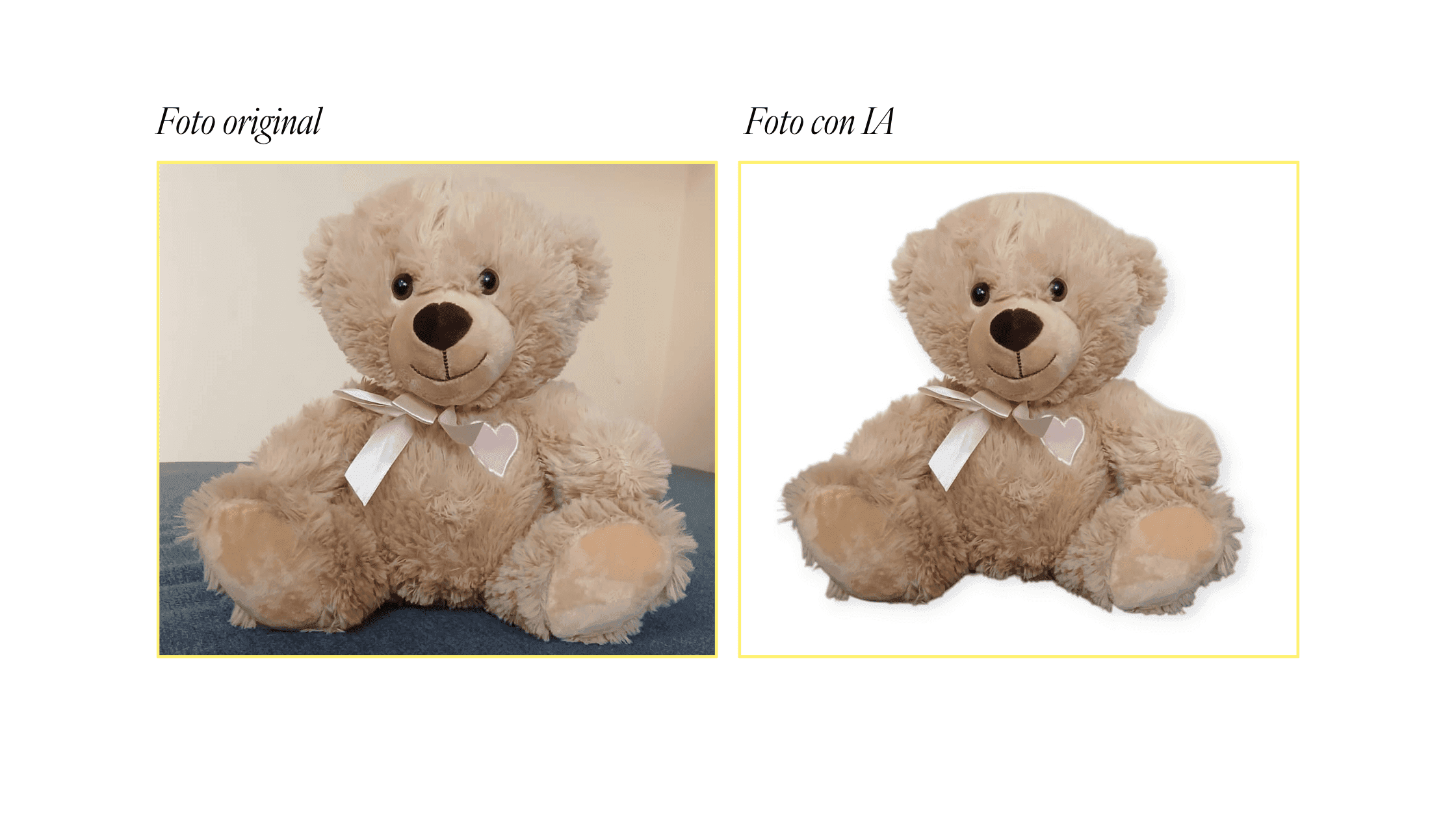 Antes y después de imagen de producto hecha con IA en Photoroom