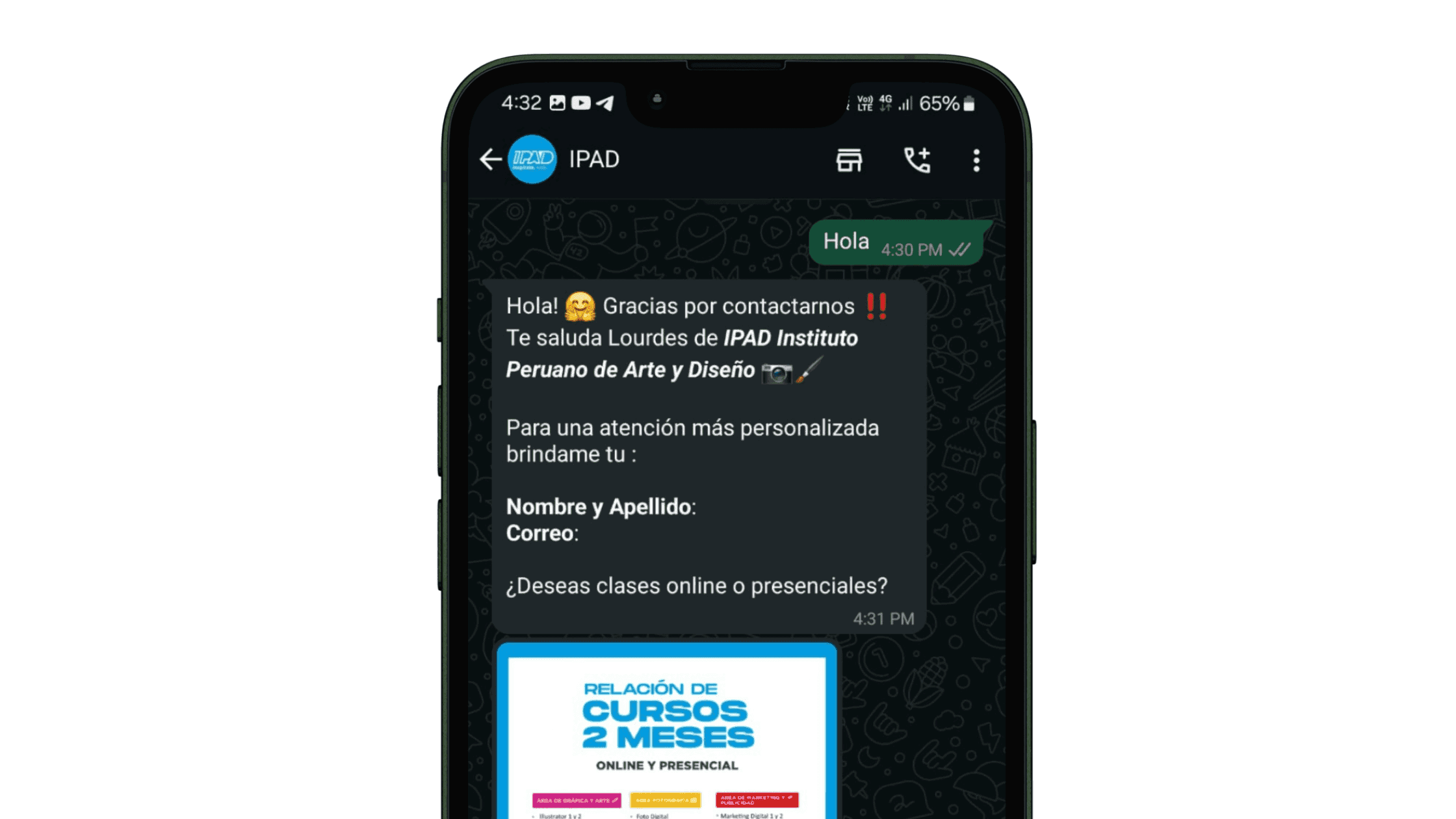Ejemplo de mensaje de bienvenida creativo en WhatsApp
