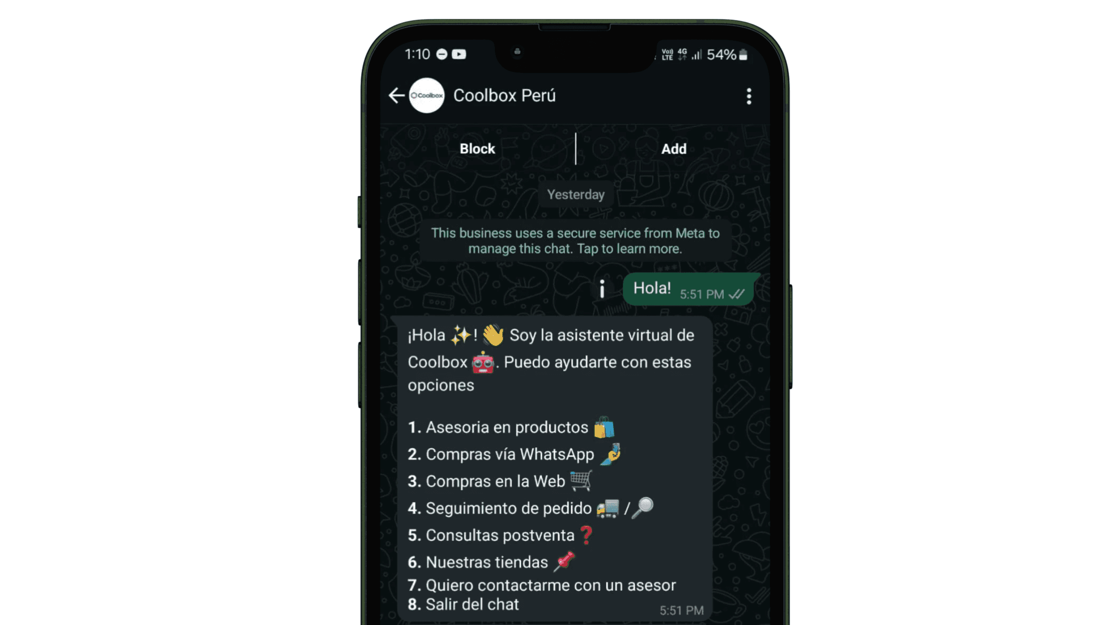 Ejemplo creativo de un mensaje de bienvenida para WhatsApp